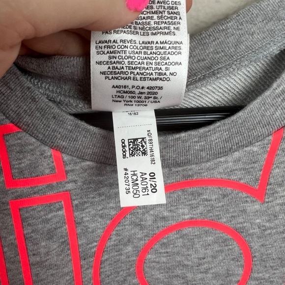 Adidas Girls Terry Short Sleeve Adidas Spellout Crewneck in Grey and Coral Sz XL - Picture 3 of 6